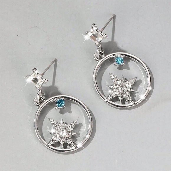 GlitzBlitz Boutique Jewelry - Any 3/$25! Silver Crystal Star Circle Earrings